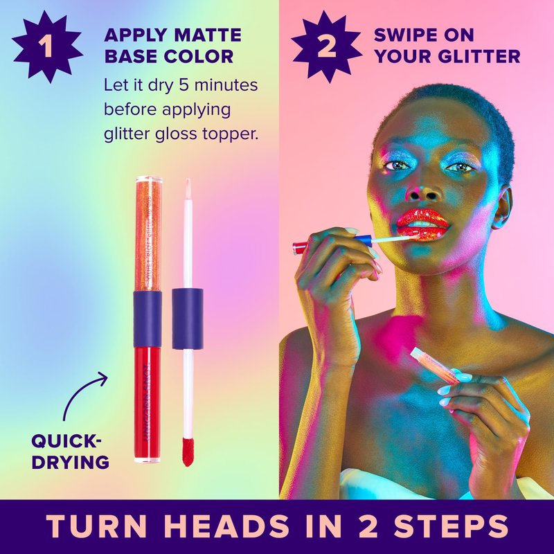 UNICORN SNOT Quiet Riot Glitter Lip Duo | 2-in-1 Set: Matte Lipstick & Plastic-Free Glitter | 0.15oz Red Lipstick & 0.16oz Gloss, Clash