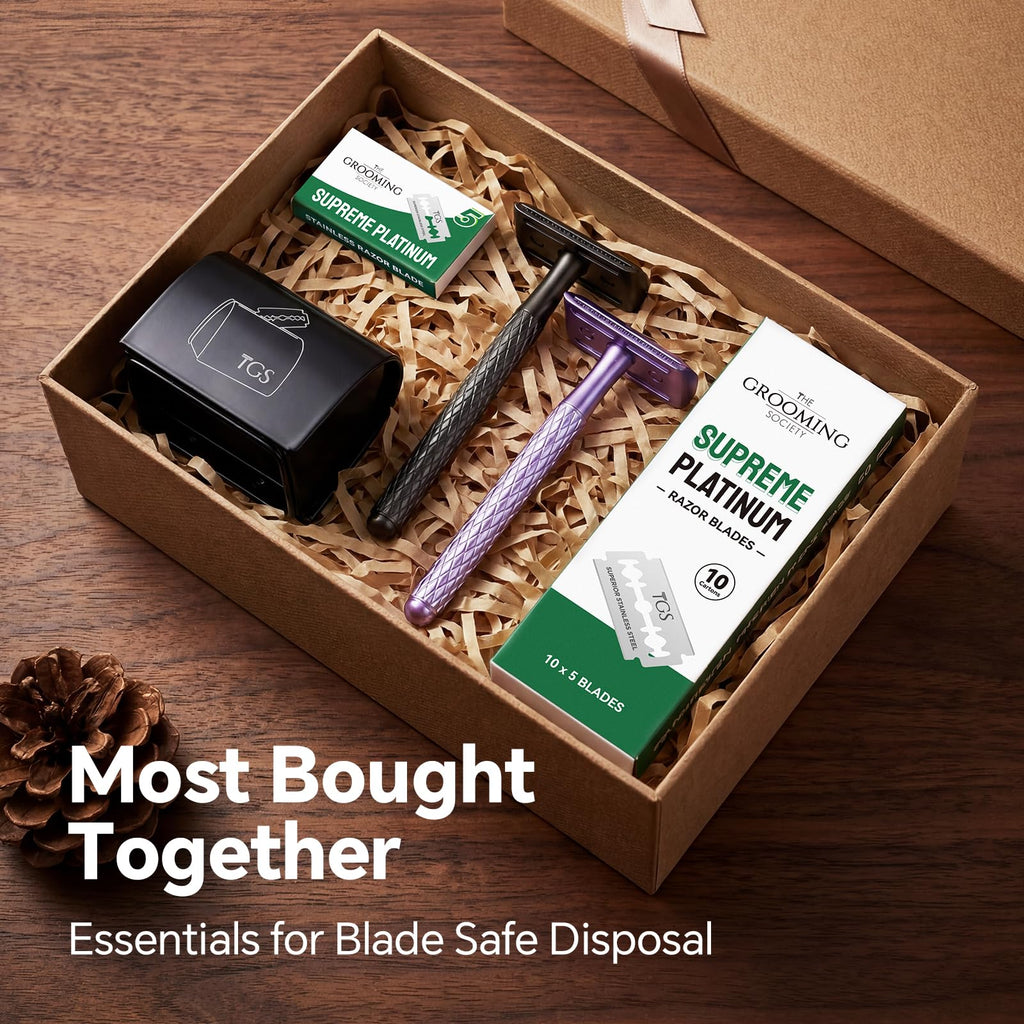 THE GROOMING SOCIETY Razor Blade Storage Bank & Disposal Case, Mail Box for Used DE Safety Razor Blades (Black)