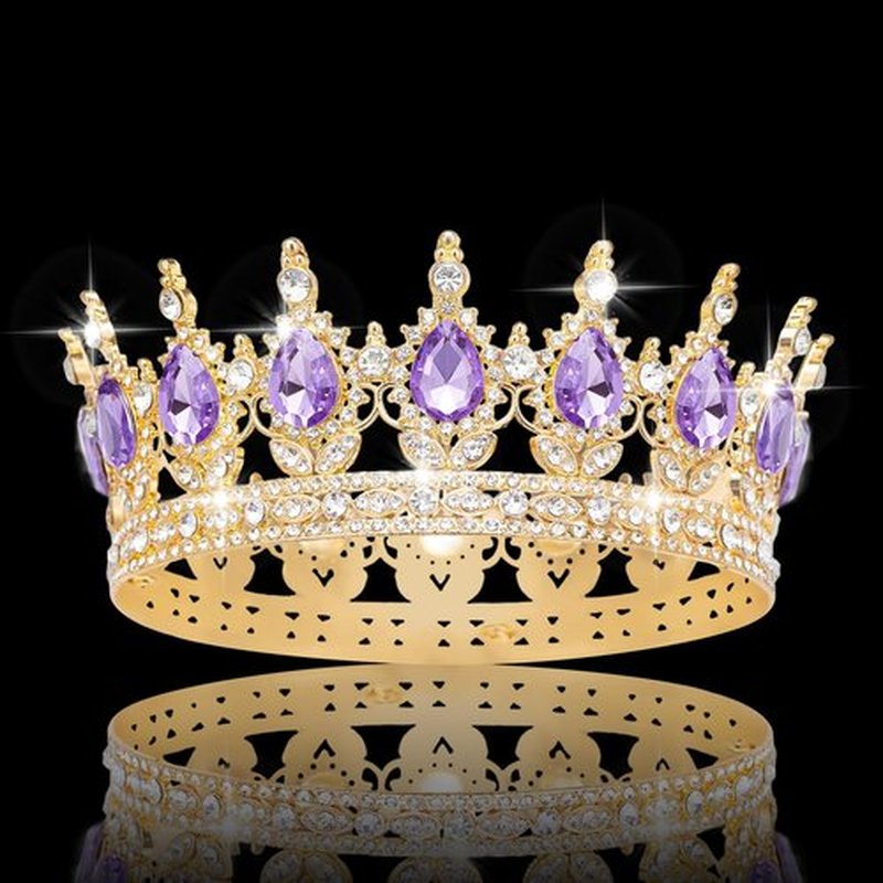 Queen Crown Rhinestone Wedding Crowns and Tiaras for Women Costume Party Hair Accessories Princess Birthday Crown Crystal Bridal Crown (Gold & Purple Crown)