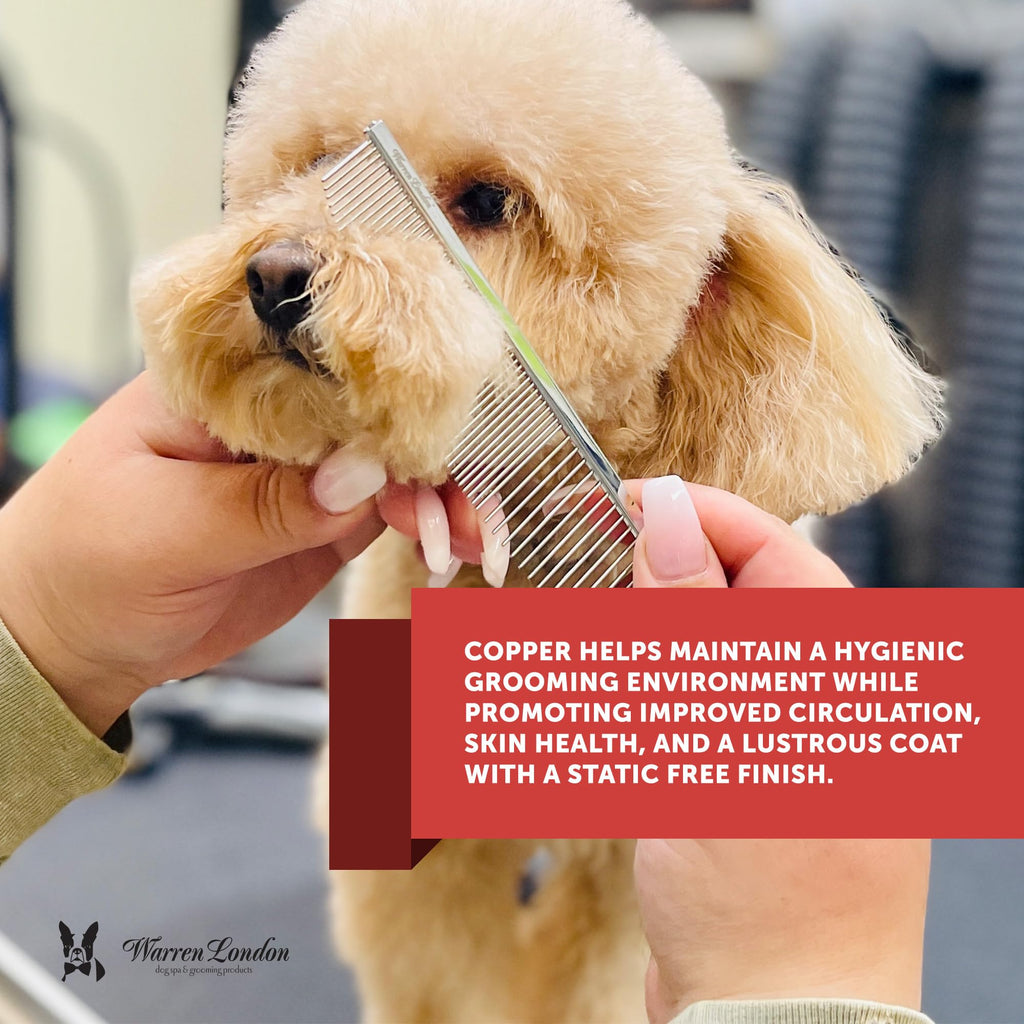 Warren London Copper Crescent Comb 6.5 Inch – Professional Dog Grooming Detail Comb with Curved Teeth – For Face, Legs, Tail, Ears, Paws, Mats, Tangles & Finishing – For Groomers & Pet Owners