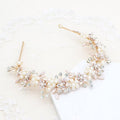 Oriamour Bridal Headbands Wedding Headpieces For Women Flower Leaves Design Hair Accessories For Bride Rhinestone Crystal Hair Tiara (Gold, 14'')