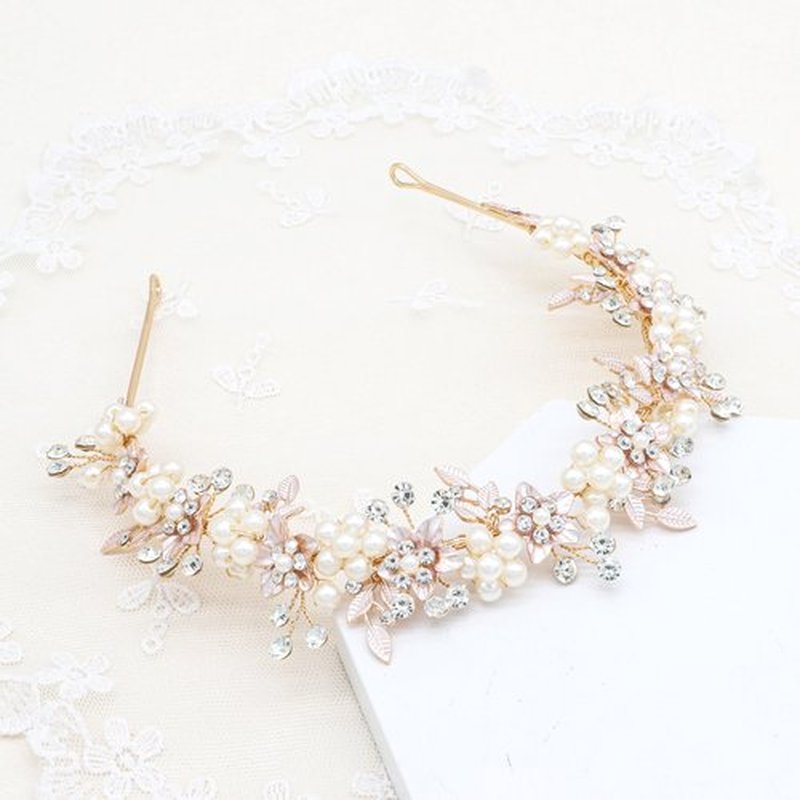 Oriamour Bridal Headbands Wedding Headpieces For Women Flower Leaves Design Hair Accessories For Bride Rhinestone Crystal Hair Tiara (Gold, 14'')