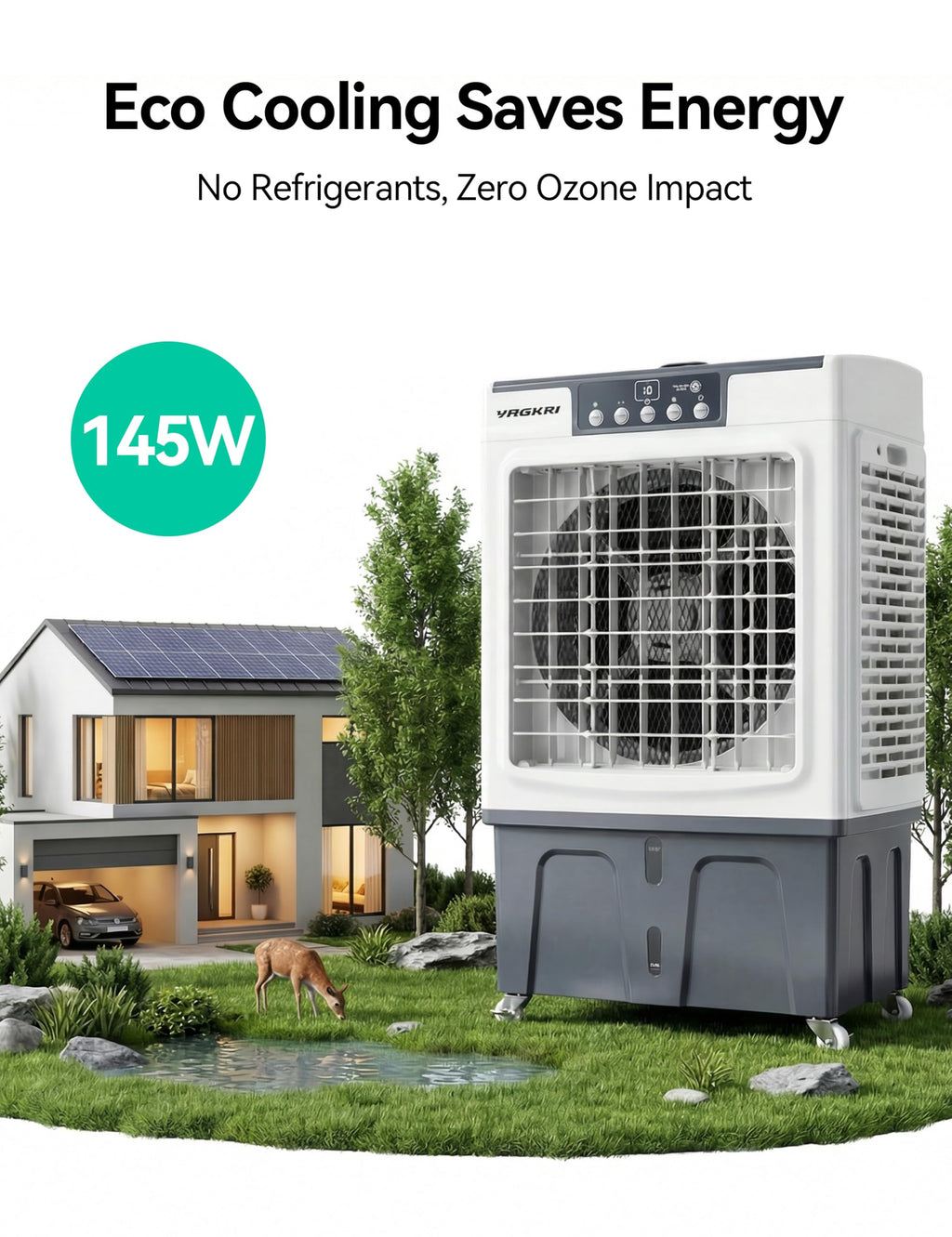 VAGKRI Swamp Cooler, 3100 CFM Evaporative Air Cooler with 12 Gallon Tank, 120° Oscillation, 3 Modes & 3 Speeds, 24H Timer, Remote Control, Outdoor Cooling Fan with Auto Fill for Patio, Garage, Factory