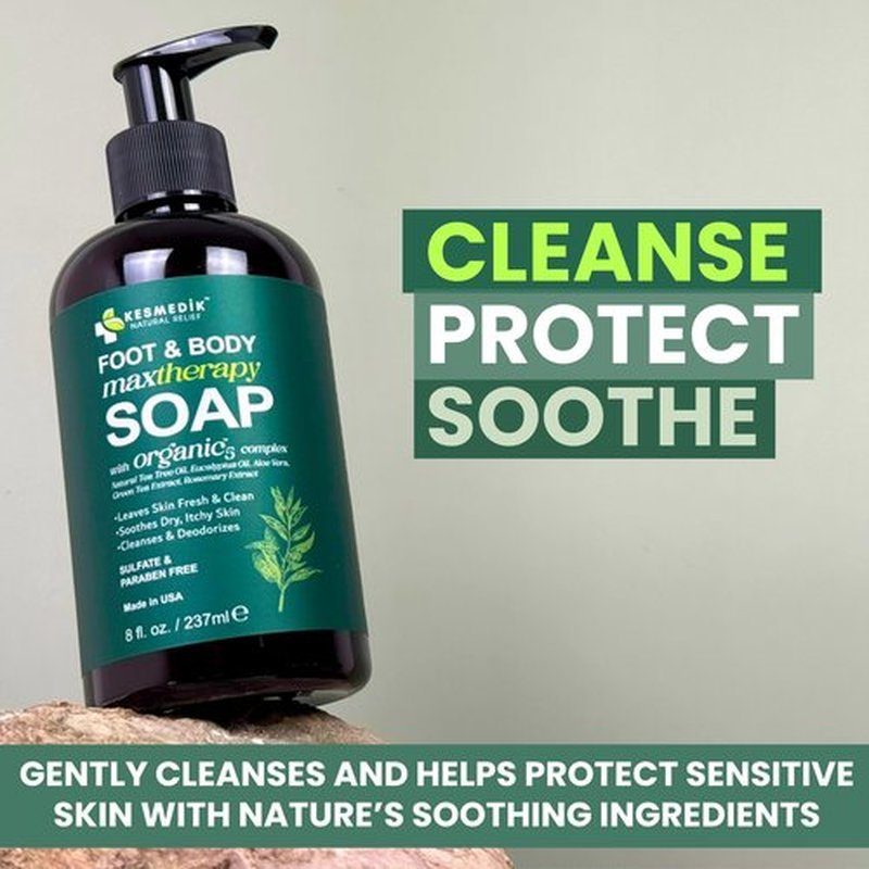 KESMEDIK Tea Tree Oil Soap Body Wash with Peppermint for Foot & Body, Antifungal & Antibacterial Support Cleanser, Helps Soothe Ringworm, Athlete’s Foot, Jock Itch, Acne & Body Odors