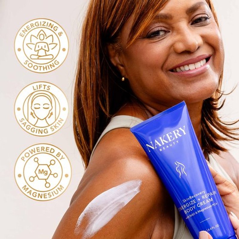 Nakery SkinRecovery Energize + Repair Body Cream (8.4 Fl Oz), Anti Fatigue Body Cream with 4X Magnesium Complex, NAD+ Moisturizer, Fast Absorbing Firming Skincare, Made in the USA