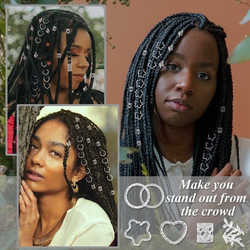 Fscwlmon 260 Pcs Hair Jewelry for Braids,Hair Beads Accessories for Dreadlock,Metal Hair Clips Cuffs Rings,Loc Rave Hair Charm Decorations Adjustable Kits for Men Women