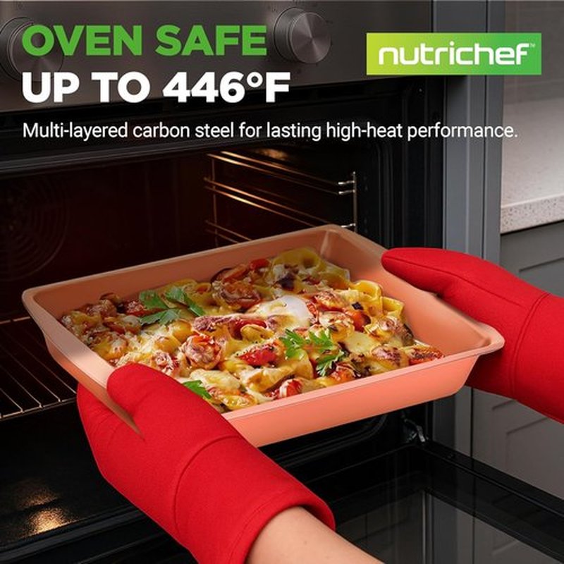 NutriChef 5-Piece Non-Stick Bakeware Set - Premium Carbon Steel Pans with Silicone Handles for Cookies & Roasting