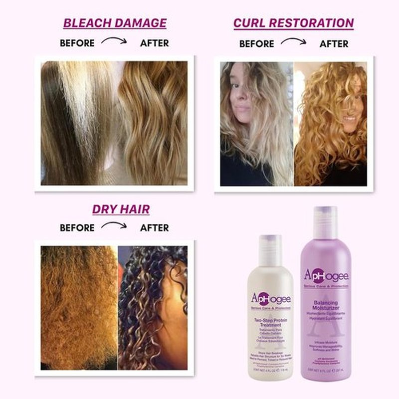 Aphogee Hair Care Double Bundle - Two-Step Protein Treatment & Balancing Moisturizer | 4 fl oz & 8 fl oz
