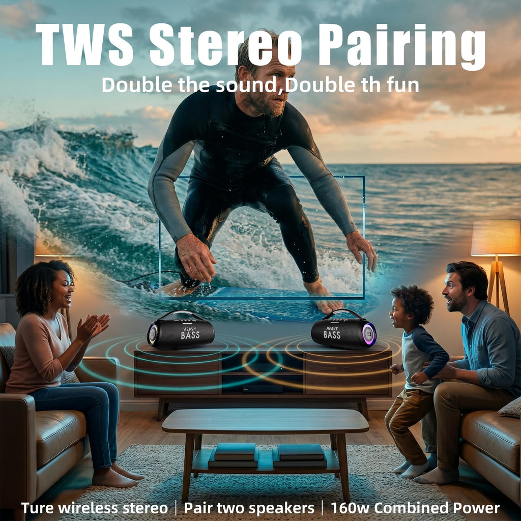 HEAVY BASS Speakers Bluetooth Wireless, 80W Max Loud Portable Speaker with Deep Bass, 20H Playtime, IPX6 Waterproof, Dual Pairing, Perfect for Home,Party,Travel,Outdoors