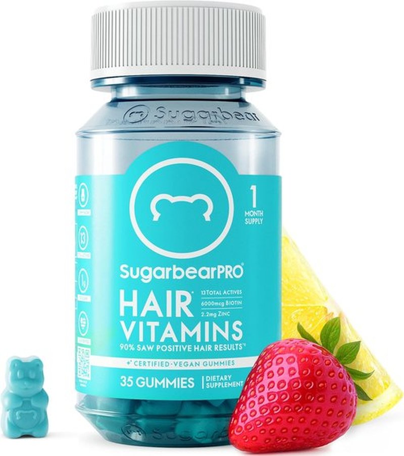 SugarBearPro Hair Vitamins - Extra Strength Biotin 6000mcg Gummies for Hair Growth | 1 Month Supply, Vegan & Kosher