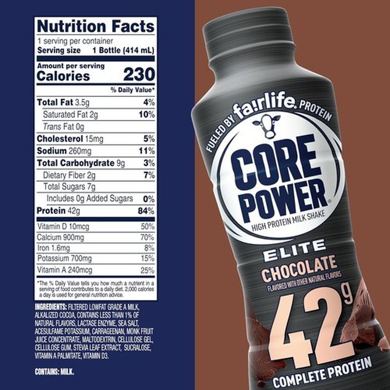 Core Power Elite High Protein Shake - Chocolate Flavor, 42g Protein, 14oz Bottle, 12 Pack