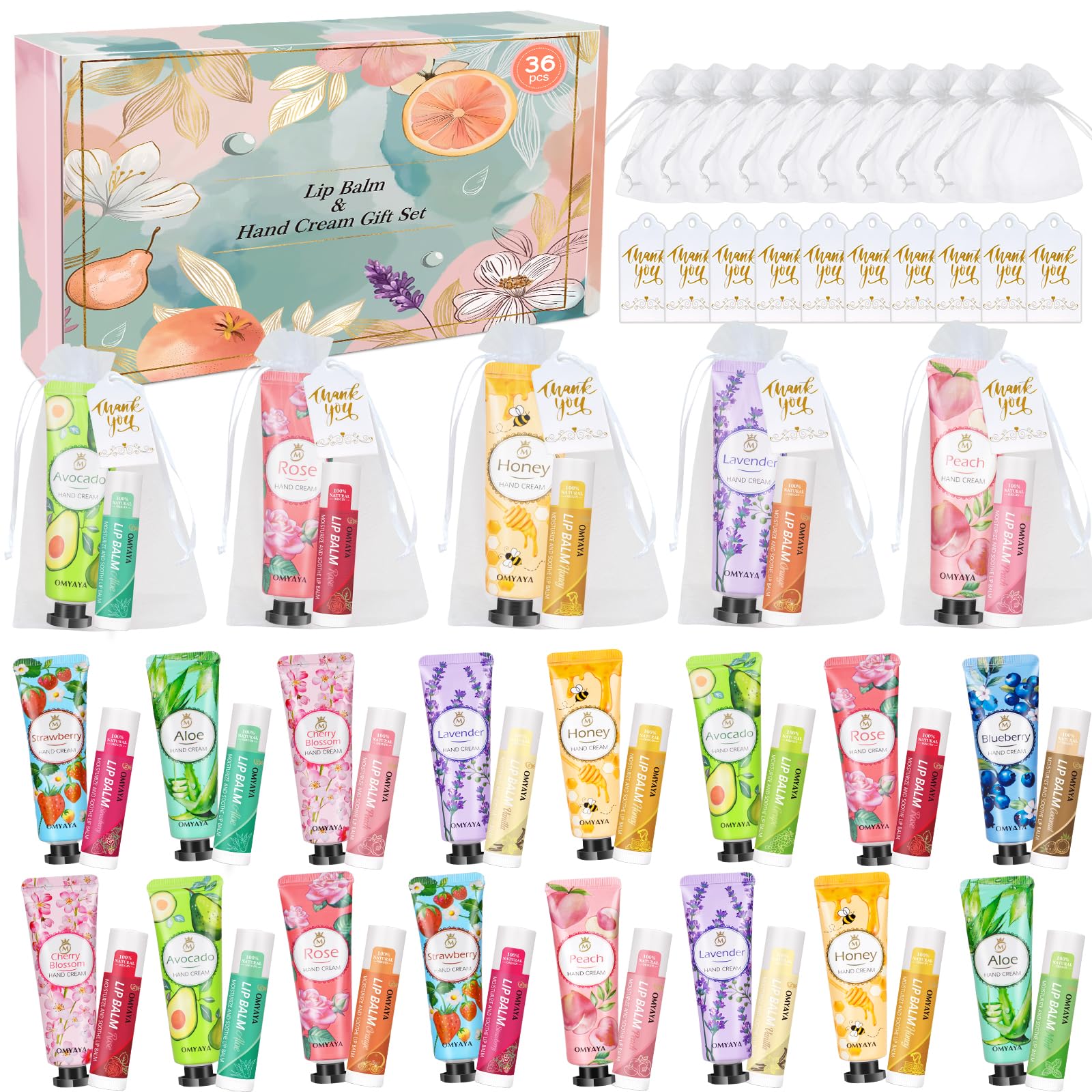 36 Sets Bulk Gifts For Women, Hand Cream Lotion and Lip Balm Bulk Set with Organza Bags, Bridal Wedding Favors, Baby Shower Favors for Guests, Teacher Appreciation Thank You Gifts, Mothers Day Gifts