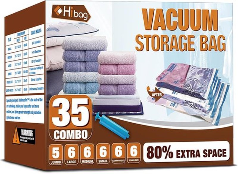 Skiennix Vacuum Storage Bags - Space Saver 35-Pack for Clothes, Bedding, and Comforters | Durable Seal