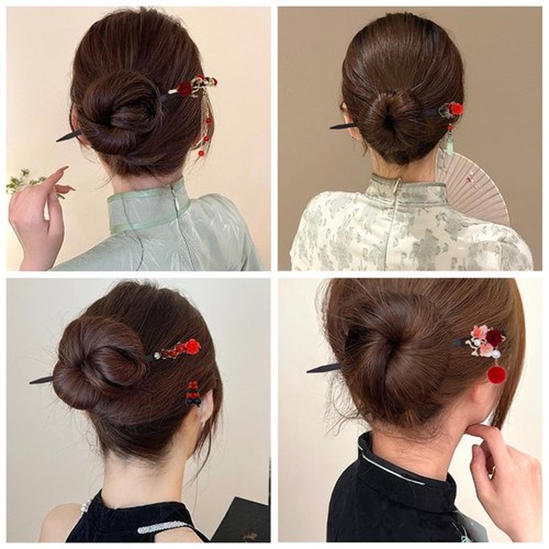 inSowni 8 Pieces Retro Asian Chinese Traditional Hanfu Flower Wooden Hair Sticks Hairpins with Bead Pendants Hair Chopsticks Forks Bun Updo Holders for Women Girls (8pcs Set G)