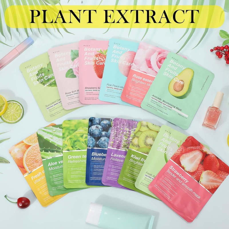 Viozakanry 16 Pcs Sheet Face Masks Skincare for Most Skin Types, Combo Essence Hydraiting Facial Mask Set for Women Skin Care, Gifts Set for Home Spa(Assorted Styles,16 Pcs)