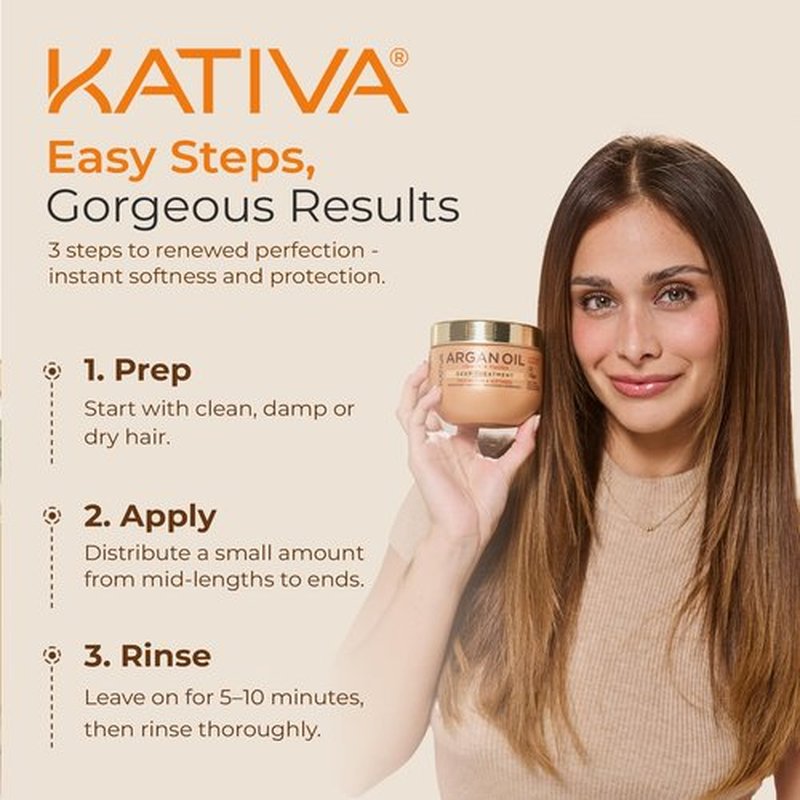 KATIVA Argan Oil Hair Mask 2-Pack (10 oz Each) – Deep Conditioning Treatment with Organic Argan Oil, Olive Oil & Peptides – Hydrating Repair for Dry, Damaged Hair – Sulfate-Free, Vegan
