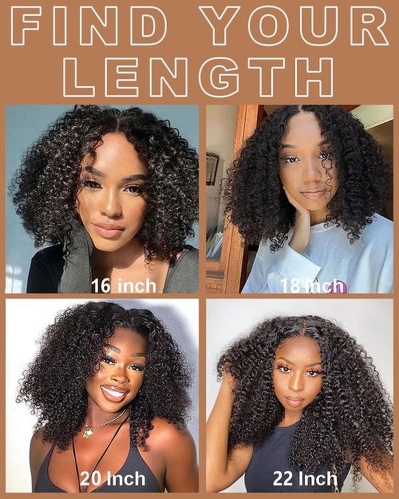 jcoolo V Part Wig Human Hair Kinky Curly Upgrade U Part Human Hair Wig With Adjustable Drawstring 200% Density V Shape Clip In Half Wig For Women Natural Color 20 Inch