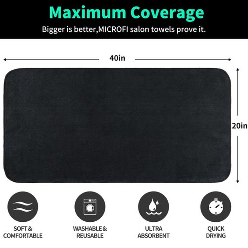 MICROFI New Microfiber Hair Drying Salon Towels, Quick Dry, Lint Free, 2 Pack (Black)