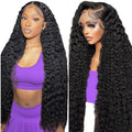 30 Inch Deep Wave Lace Front Wigs Human Hair 13x6 HD Real Human Hair Wig 12A Natural Black Glueless Curly Wig Human Hair Pre Plucked for Women Invisilbe Hairline Tiny Knots 200 Density Longer Life