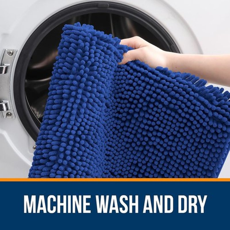 OLANLY Bathroom Runner Rugs - Soft Absorbent Chenille Bath Mat with Rubber Backing | 47x20 Royal Blue