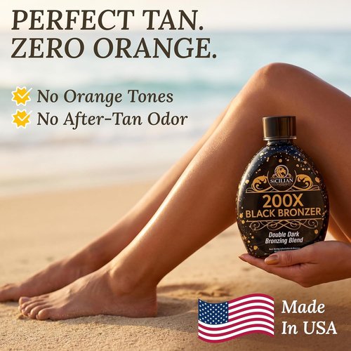 Sicilian 200X Dark Black Bronzer Tanning Lotion - Gradual Glow & Nourishing Formula | Luxurious Sunless Tanner
