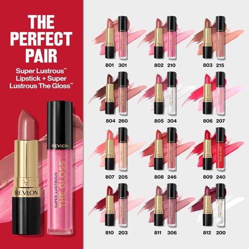 REVLON Super Lustrous Lip Gloss,Non-Sticky,Hydrating,High Shine Finish,215 Super Natural,0.13 oz,(Pack of 2)