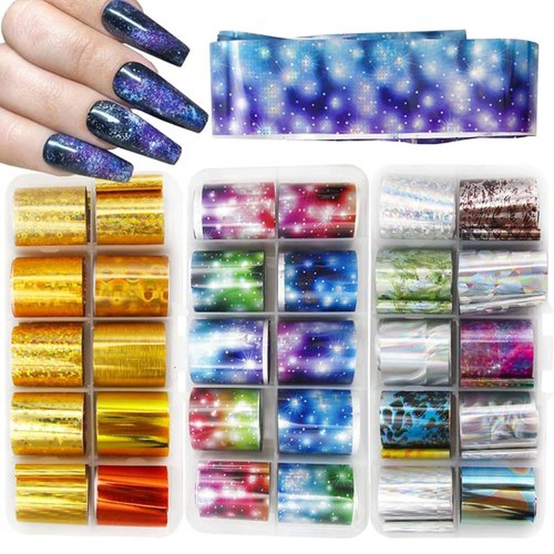 30 Sheet Holographic Transfer Nail Foil Stickers Starry Sky Nail Art Foils Sticker Wraps Metallic Gold Silver Laser Transfer Nail Decals for Manicure Design Decor(Holographic Starry)