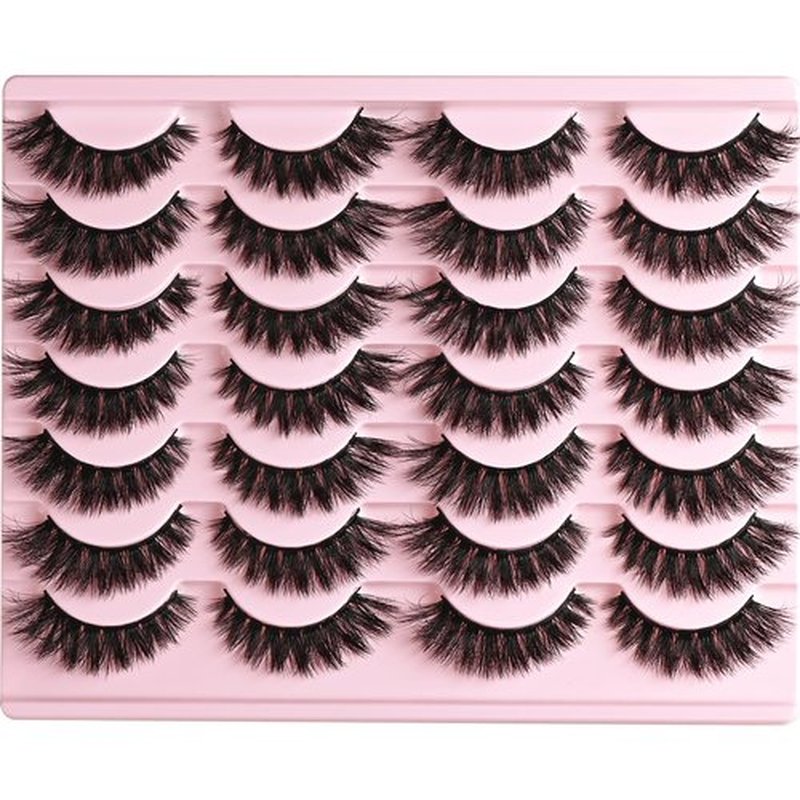 QUNETY Lashes Wispy False Eyelashes Cat Eye Lash Strips Natural Look Fake Mink Eyelash Pack 14 Pairs Lightweight Fluffy Cateye Strip Lashes Soft Cotton Band 6-13mm Demi Wispies Full Pestañas Postizas