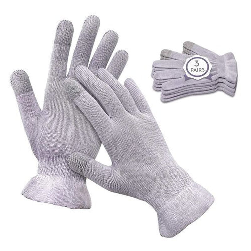 MIG4U Moisturizing Beauty Gloves Touchscreen Overnight Sleeping Glove for Women Dry Hands, Nighttime Lotion, Eczema, SPA, Cosmetic Treatment, Grey Purple 3 Pairs Size S/M