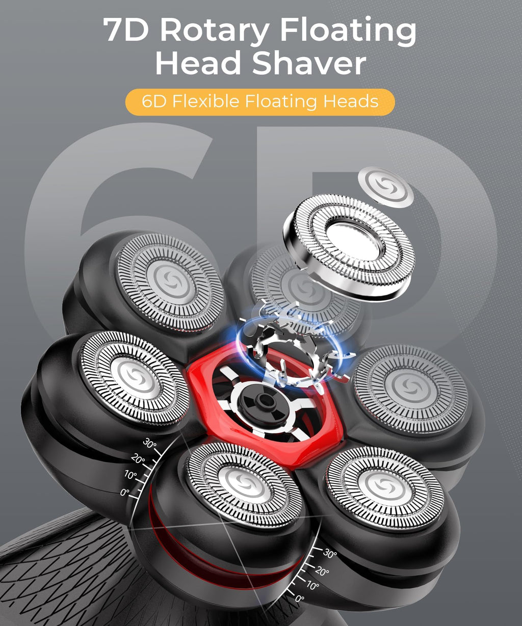 Head Shavers for Bald Men, Magnetic 7D Electric Razor IPX8 Waterproof for Bald Men, Wet/Dry LED Display Rechargeable Rotary Shaver 5 in 1 Grooming Kit with USB-C Charge