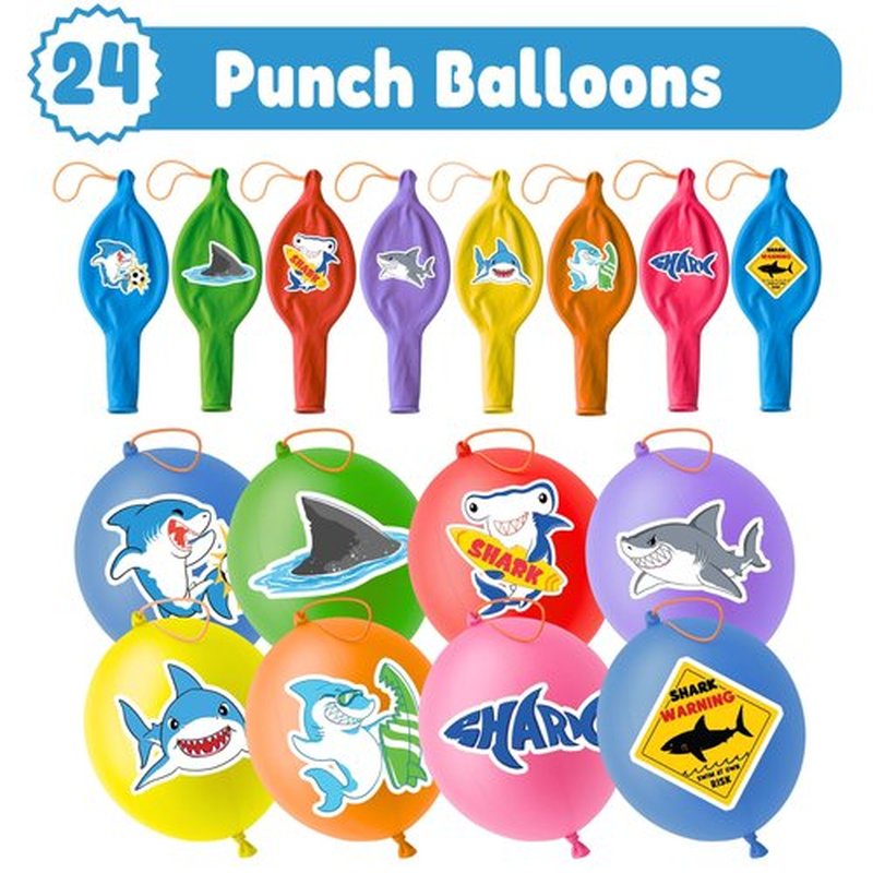 72 PCS Shark Party Favors – 48 Pre-Cut Temporary Tattoos & 24 Shark Punch Balloons Themed Birthday Party Decorations Supplies Favors Gifts Goodie Bag Fillers Classroom Rewards for Boys Girls