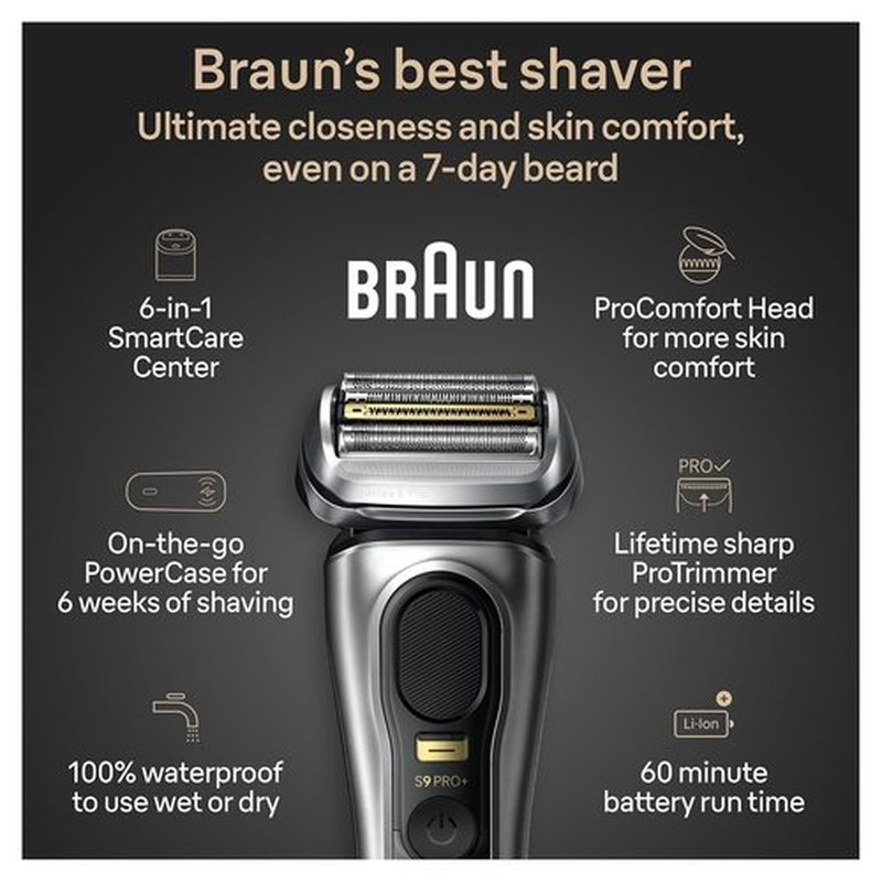 Braun Series 9 PRO+ Electric Shaver - 5 Pro Shave Elements & ProComfort Head | SmartCare Center Included