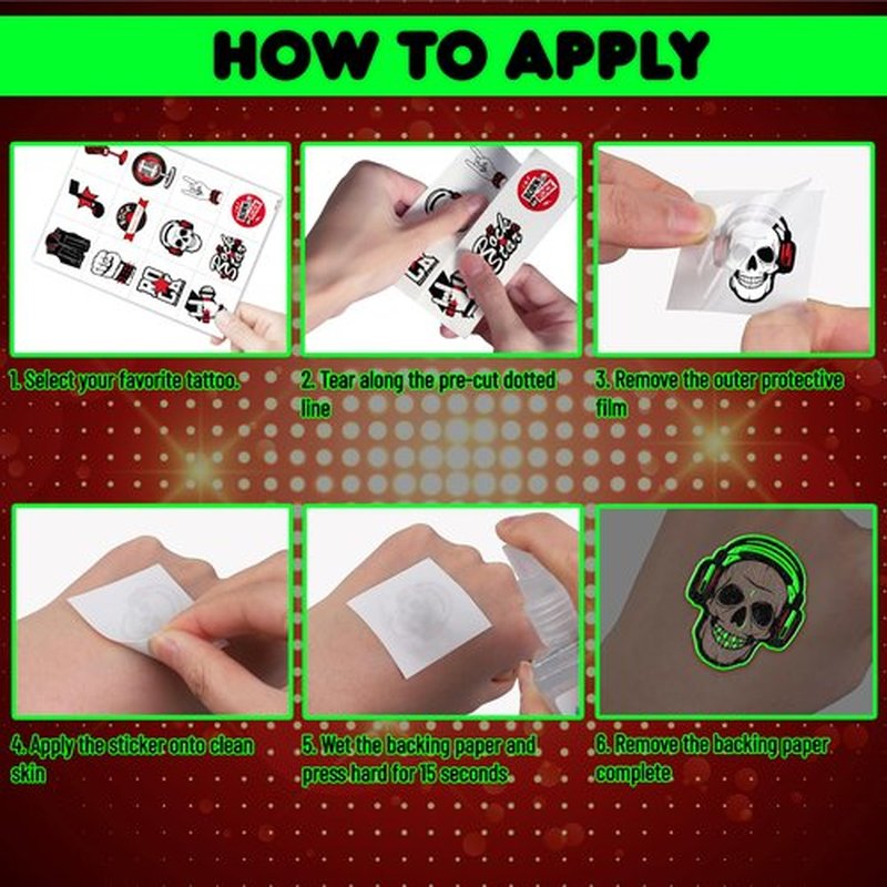 96PCS Born To Rock N Roll Rocks Luminous Glow in the Dark Temporary Tattoos Themed Music Band Birthday Party Decorations Favors Supplies Decor Rockstar Guitar Stickers For Kids (Glow in the dark)