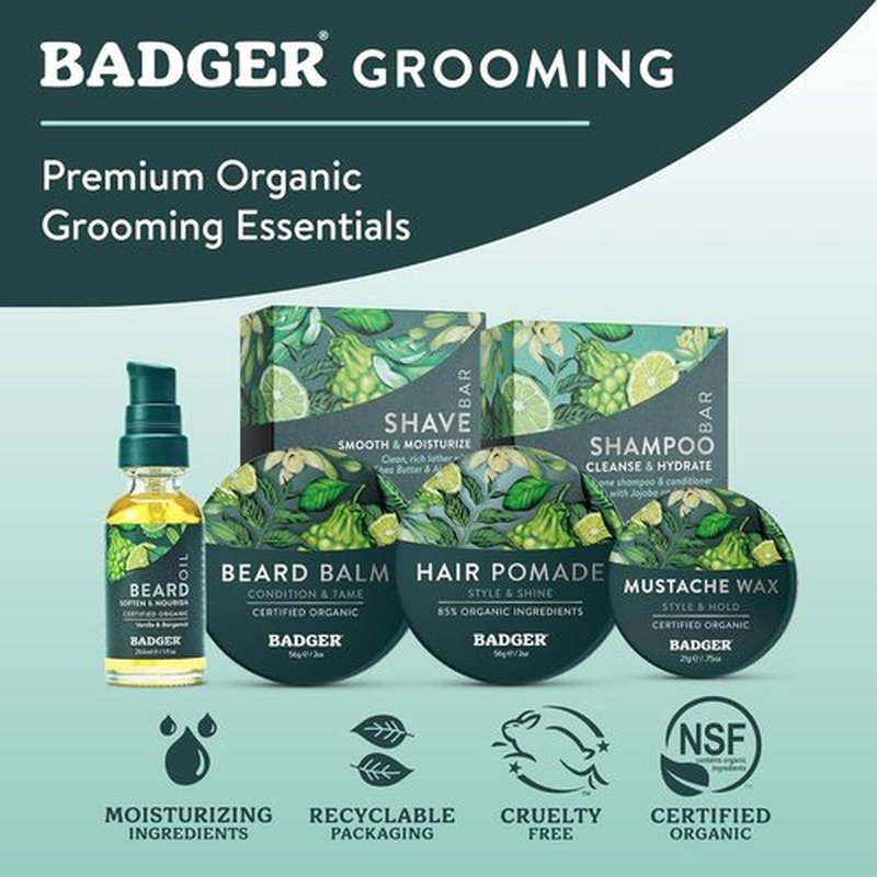 Badger Organic Beard Balm - Leave-In Conditioner & Moisturizer for Facial Hair | 2 oz