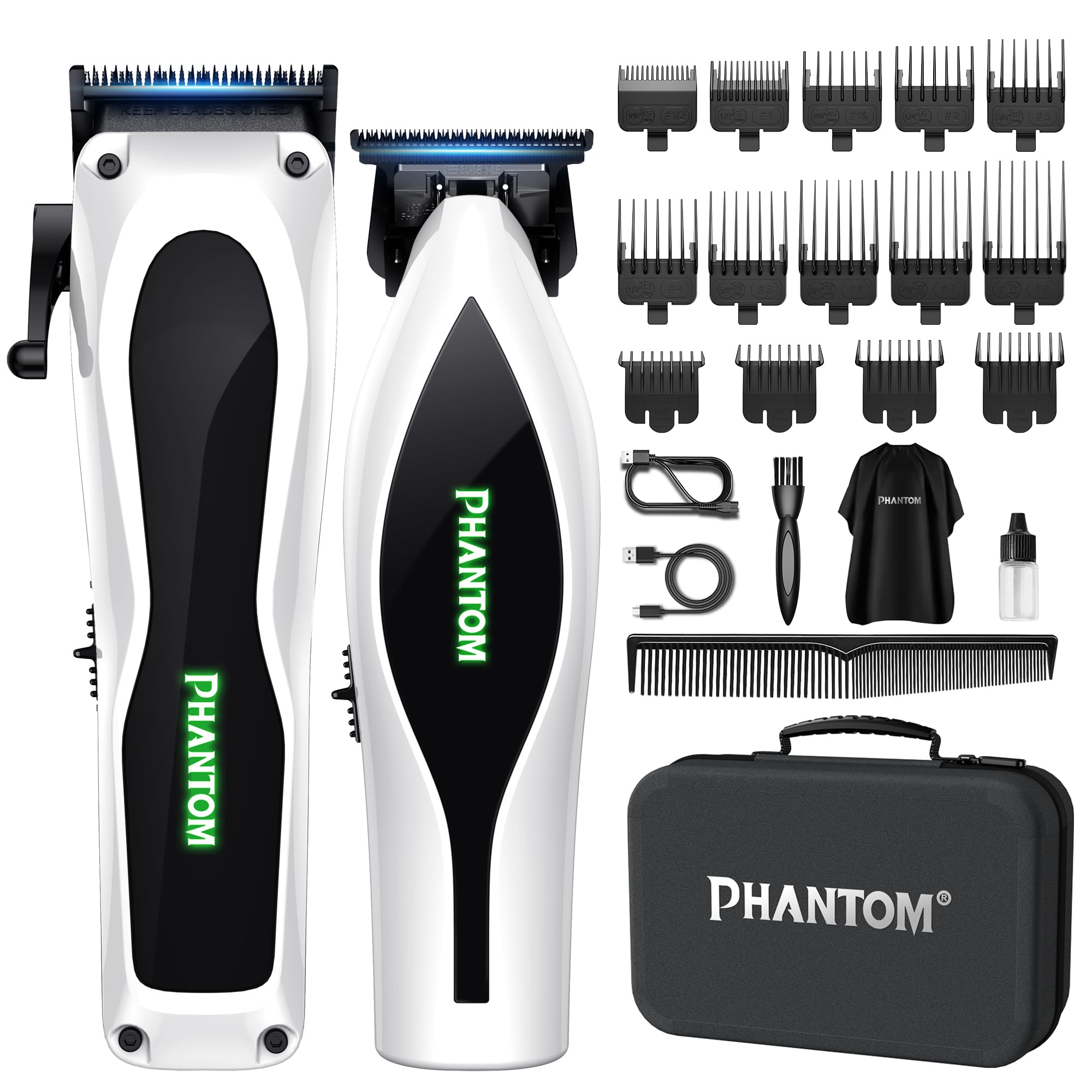 Phantom Professional Hair Clippers for Men, Cordless Barber Clippers & Trimmer Set with Magnetic Levitation Motor (Vector Motor), 13000 RPM DLC Blades, Zero-Gap Trimmer for Fades, Blends & Line Ups