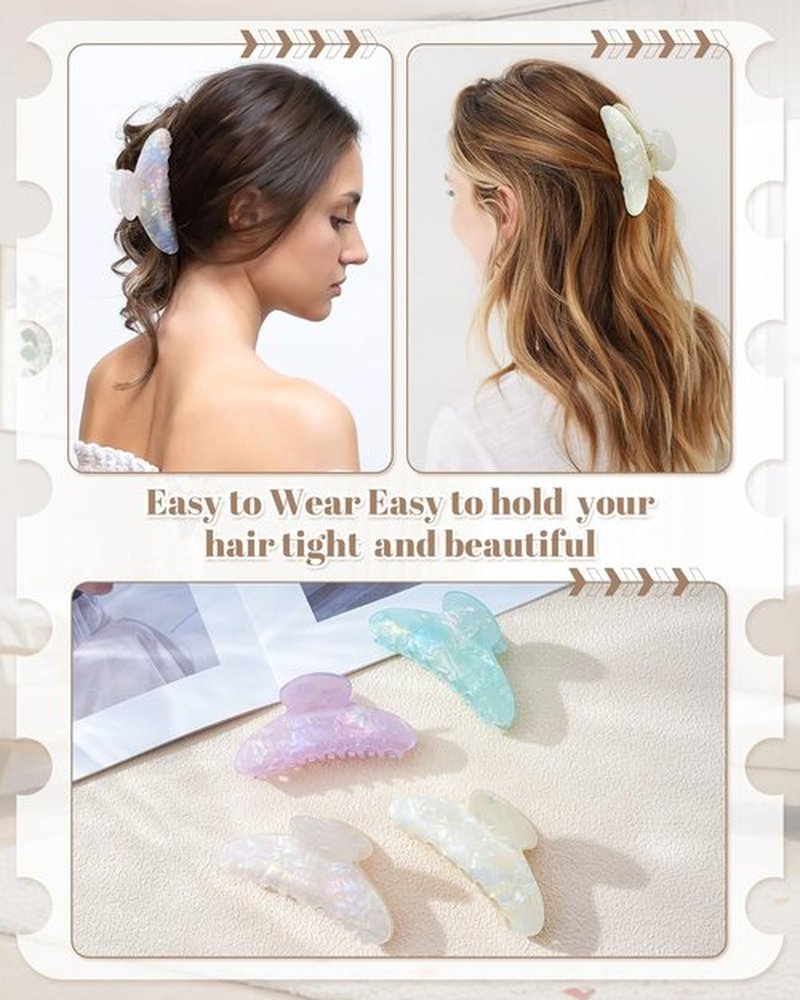 Mesovor 4 Pack Acrylic Hair Clips Claws, Nonslip 4.1" Large Hair Grip Hairclips for Thin and Thick | French Banana Barrettes Hair Strong Hold Hair Jaw Clamps (Pink, White, Green, Champagne)