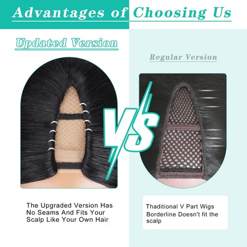 Prtyopp V Part Wig Human Hair Body Wave Glueless No Leave Out Upgrade 18 Inch U Part Wigs Human Hair Clip In Half Wigs 100% Real Human Hair Elastic Drawstring For Women 180% Density Nutural