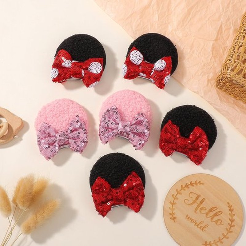 Choicbaby 6 PCS Hair Bow for Gilrs Mouse Ears Sequin Clips Polka Dot Bow with Alligator Clip Mice Ears Hair Bows Barrettes Princess Cosplay Hair Accessories for Baby Girls Toddlers Infant Fine Hair