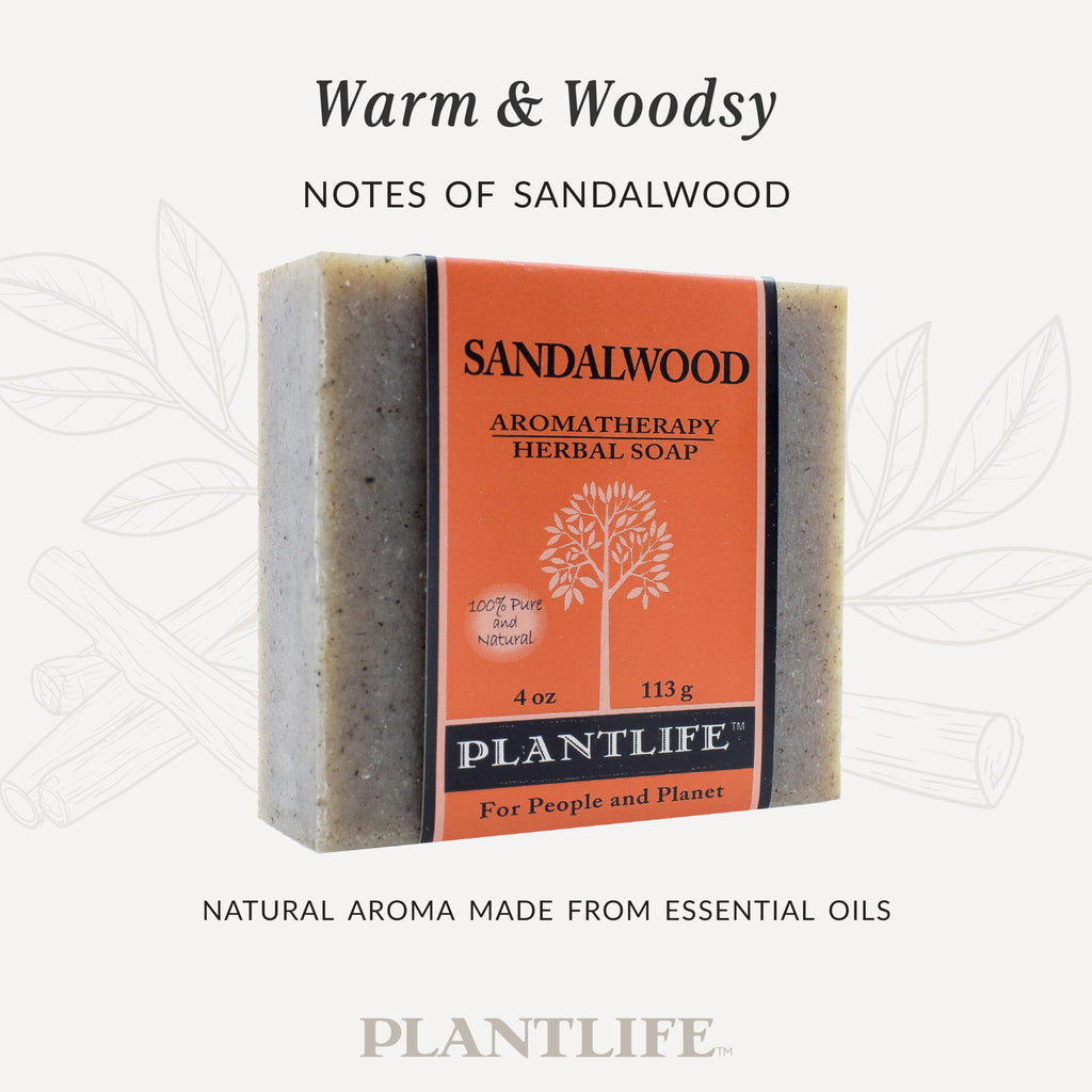 Plantlife Sandalwood 3-Pack Bar Soap - Moisturizing and Soothing Soap for Your Skin - Hand Crafted Using Plant-Based Ingredients - Made in California 4oz Bar