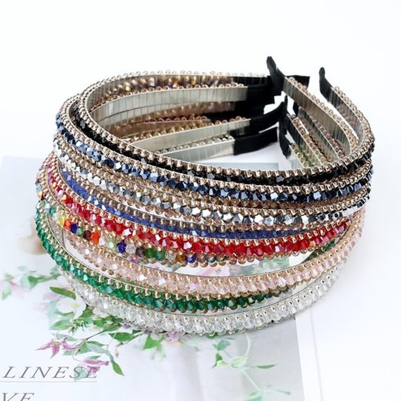 Lawie 10 Pack Crystal Rhinestone Headband, Glitter Sparkly Fancy Jeweled Headbands for Women, Skinny Elastic Metal Hair Bands with Fabric Ends, Fashion Headbands for Girls, Daily Work