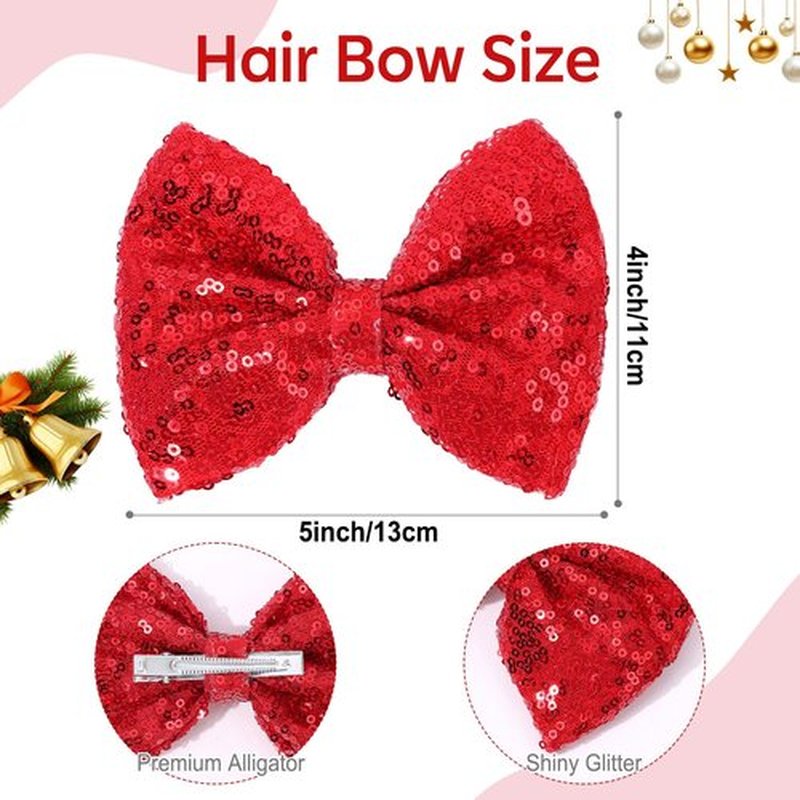 CN 5 Inch Red Glitter Hair Bows for Girls Alligator Clips Sparkly Sequin Hair Accessories for Kids Toddler Women on Birthday Wedding Christmas and Party