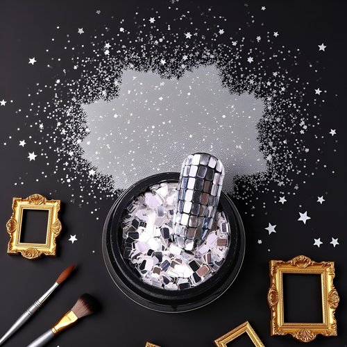 Nail Sequins Silver Square Sequins Nail Art Supply for Nails Decoration Makeup DIY Arts Crafts Nail Art and Polish