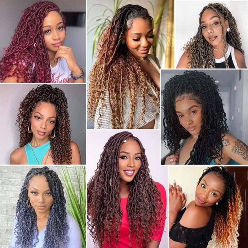 Col Bling Goddess Locs Crochet Hair for Black Women 14 Inch, 8 Packs Faux Locs Crochet Hair, Boho Style River Locs Hair with Curly Ends (14Inch, 1B, 8Packs)