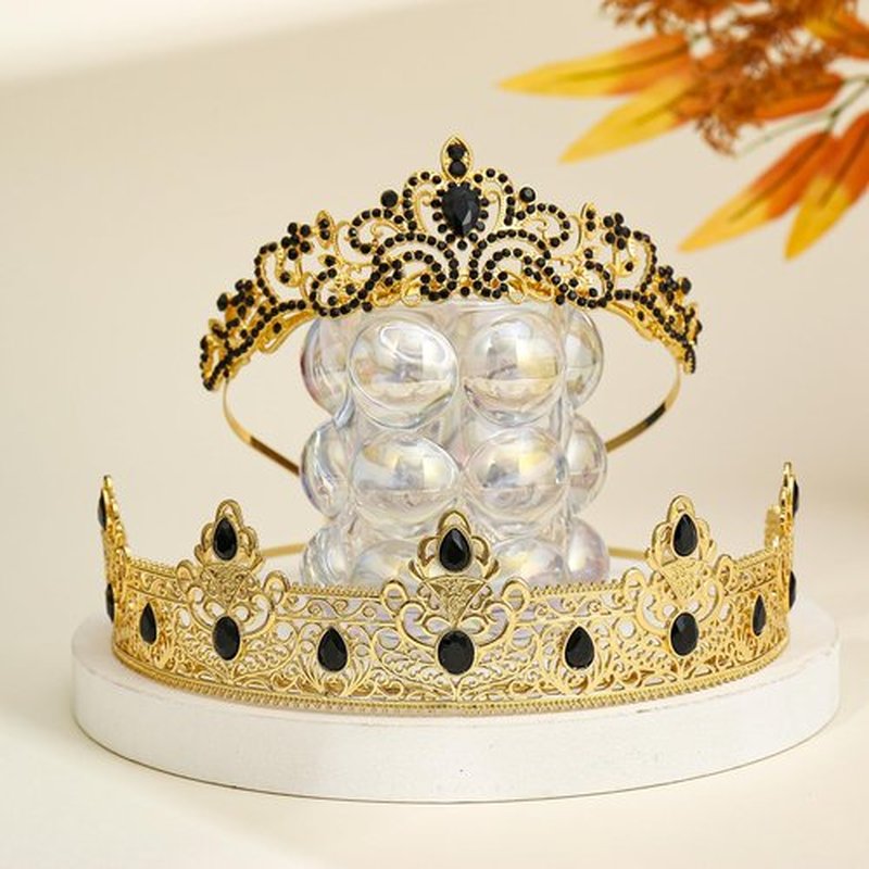Prom Crowns for Men Women King Queen Crown Metal Crystal Tiara Crown for Men Women Bridegroom Bride for Wedding Halloween Party (GOLD)