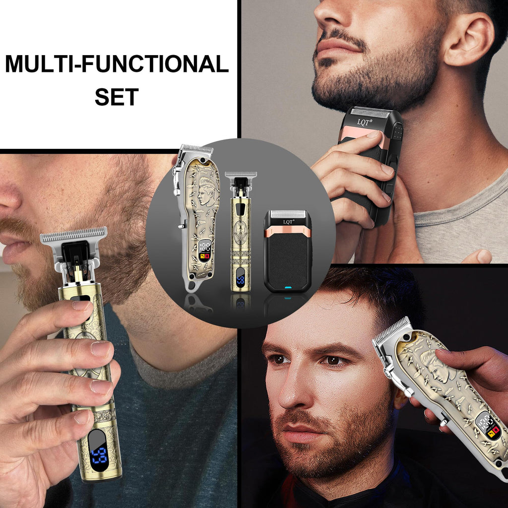 LQT Professional Barber Kit for Men, Cordless Hair Clipper, Trimmer & Shaver Set with LED Display, USB-C Rechargeable Battery,Low Noise,Grooming Gift for Husband, Father, Boyfriend (Bronze)
