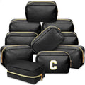 Sweetude Makeup Bag Set - 10 Pcs PU Leather Cosmetic Pouches for Women | Travel Toiletry Bags (Black)