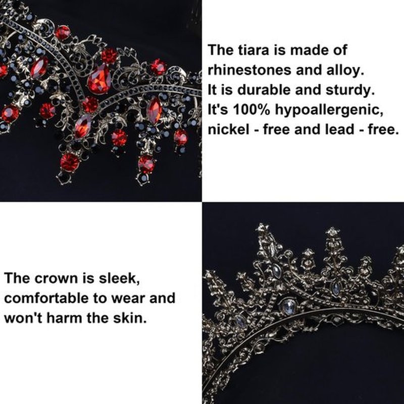 COCIDE Black & Red Crowns for Women Gothic Tiaras for Women Queen of Hearts Crown Accessories Costume Halloween Cosplay Princess Birthday Pageant Bride Headpieces