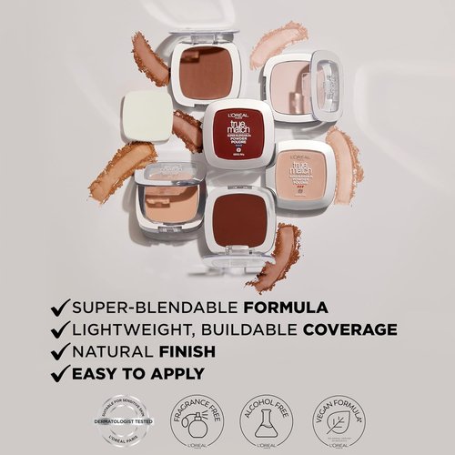 L'Oreal Paris True Match Powder Foundation - Oil-Free, Super Blendable, W2 Light, 0.33 oz