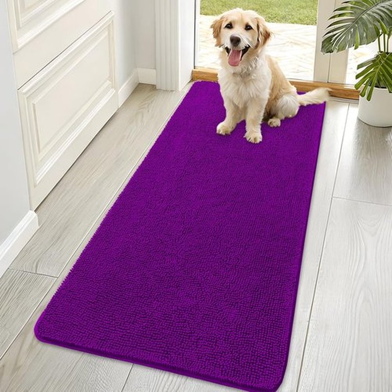 OLANLY Dog Door Mat - Absorbent Non-Slip Mud Mat for Indoor Use | Quick Dry Chenille, 70x35, Purple