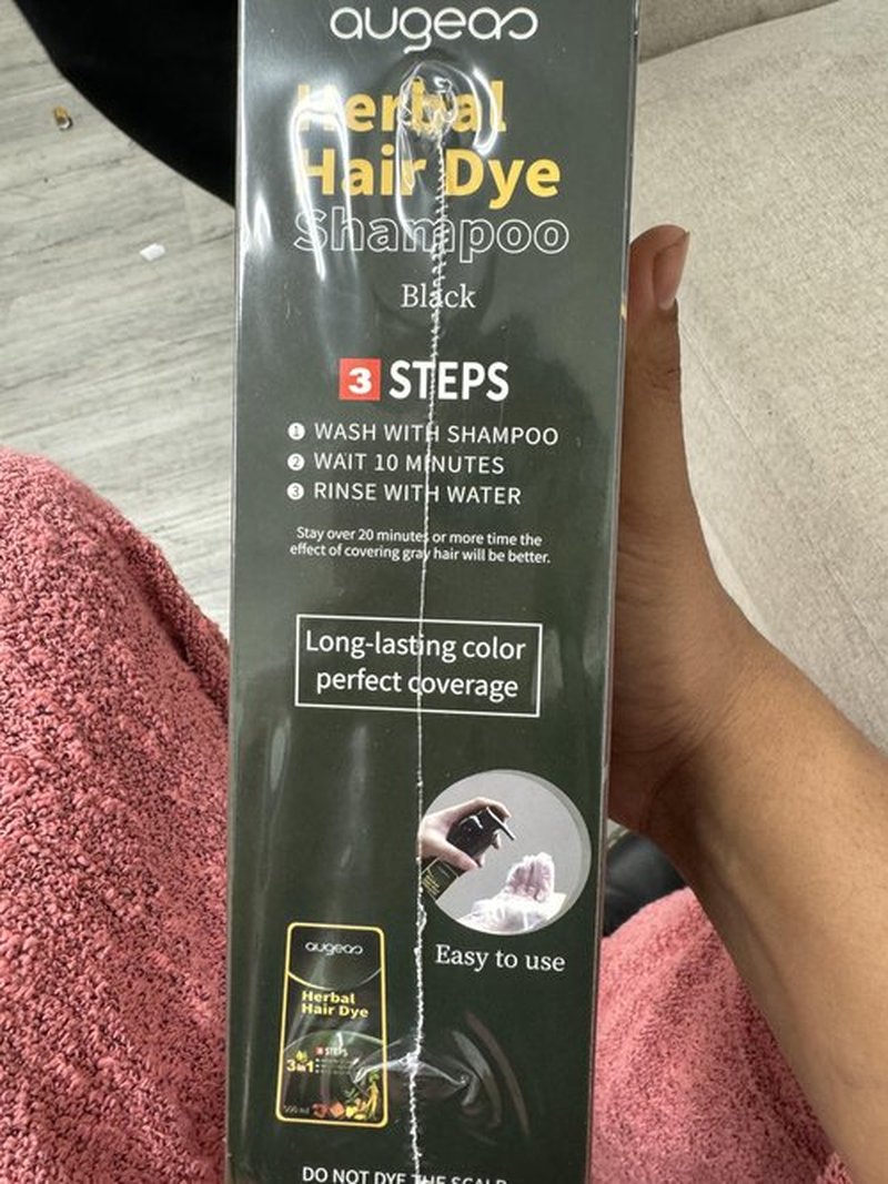 AUGEAS 500ML Black Permanent Hair Color Shampoo, 3 IN 1 Organic Herbal Fast Coloring Shampoo for Men and Women to Cover Grey/White Hair (BLACK)